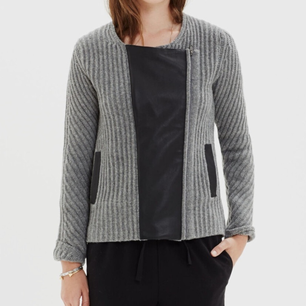 Madewell Motorcycle Zip Cardigan Sweater Moto Navy Ribbed Chunky Size S